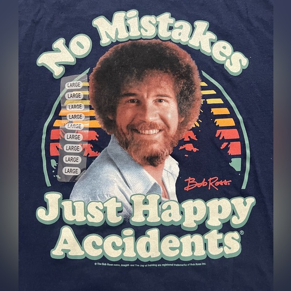 Bob Ross “happy accidents” Shirt Blue Official Merch Size L NWT - Picture 2 of 3